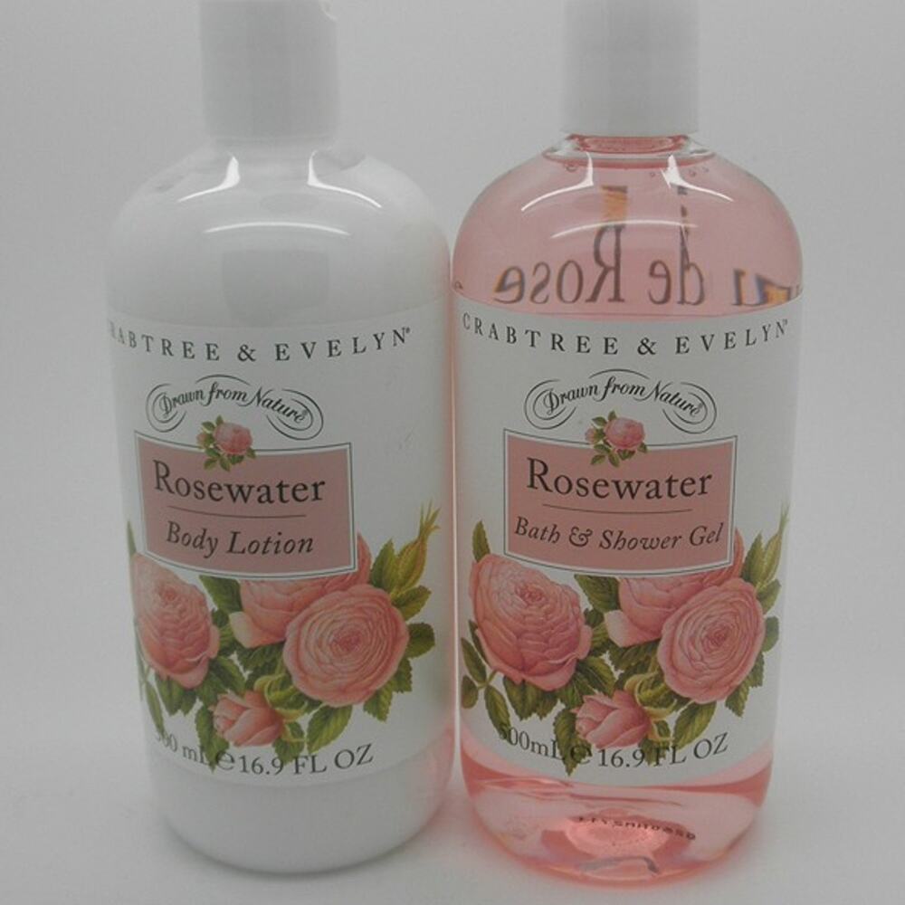 Original CRABTREE & EVELYN Rosewater Bath & Shower Gel & Body Lotion 16.9 oz ea